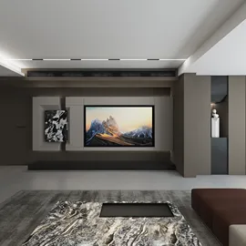 modern living room with digital artwork display optimized using Homestyler's real-time 3D rendering for interior design preview