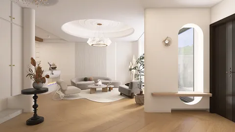 Modern living room with elegant furniture arrangement showcasing minimalist style, utilizing Homestyler's real-time 3D rendering for efficient design proposal presentation.