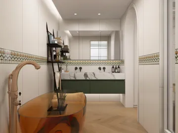 modern hallway design featuring a stylish console table and a sleek mirror, showcasing a contemporary aesthetic ideal for interior decor projects; utilizing Homestyler's real-time 3D rendering for design visualization.