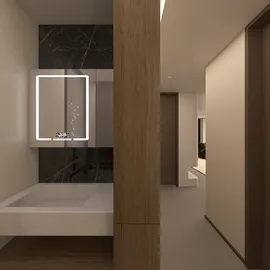 modern bathroom design featuring a sleek bathtub and elegant wall textures, showcasing interior decor ideas with Homestyler's real-time 3D rendering capability.