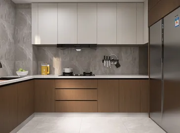modern kitchen design featuring sleek cabinetry and a stylish layout optimizing space with Homestyler's real-time 3D rendering functionality.