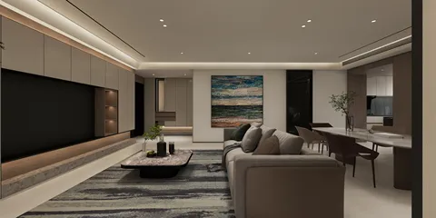 modern living room showcasing 3D interior design with elegant furnishings, using Homestyler's real-time 3D rendering feature for a detailed renovation preview.