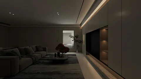 Modern living room featuring a stylish sofa and elegant lighting design showcasing an ambient atmosphere with a focus on minimalism; utilizing Homestyler's real-time 3D rendering for instant interior visualization.