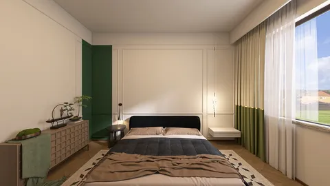 cozy bedroom design featuring a comfortable bed with layered bedding and stylish decor, incorporating Homestyler's real-time 3D rendering for realistic interior visualization.