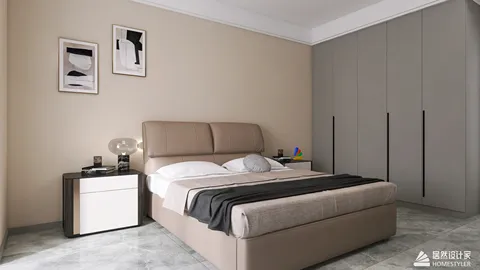 cozy bedroom with stylish bed arrangement showcasing modern design elements optimizing small space value using Homestyler's realtime 3D rendering feature