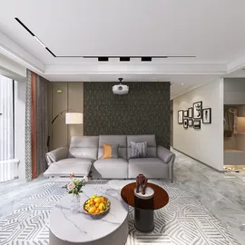 Modern living room design featuring a cozy sofa arrangement with a sleek round coffee table, showcasing contemporary style and a seamless blend of functionality and aesthetics, utilizing Homestyler's real-time 3D rendering for an instant preview.