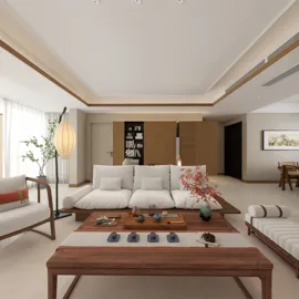 modern living room design featuring a spacious layout and minimalist furniture arrangement, showcasing a cozy atmosphere with homestyler's real-time 3D rendering capabilities.