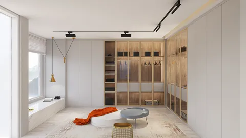 modern wardrobe design showcasing smart furniture arrangement in a minimalist style, enhancing storage efficiency with Homestyler's real-time 3D rendering feature.