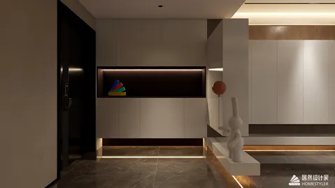 modern hallway design featuring smart furniture arrangement and sleek aesthetics optimizing small space efficiency with Homestyler's real-time 3D rendering capability