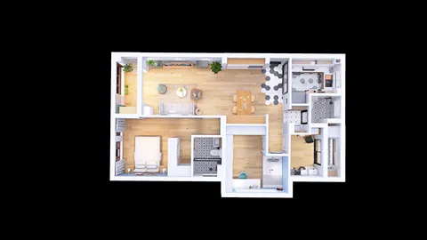 3D floor plan layout showcasing furniture arrangement in a modern style living space with Homestyler's automated floor plan generation feature.