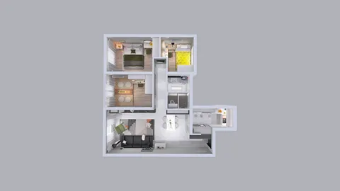 3D floor plan visualizing a residential layout with rooms and furniture arrangements, showcasing interior design ideas for space optimization, utilizing Homestyler's automated floor plan generation feature.