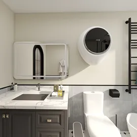 modern bathroom design featuring sleek fixtures and a stylish mirror, utilizing Homestyler's real-time 3D rendering for an accurate decor preview