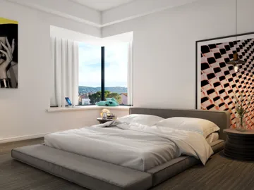 sleek bed design showcasing minimalist style in a cozy bedroom space, optimized with Homestyler's real-time 3D rendering for instant renovation previews