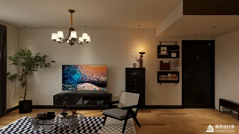 modern living room featuring a stylish TV setup and chic furniture arrangement using Homestyler for interior design optimization and visual appeal.