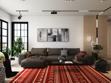 modern living room featuring a cozy sectional sofa, designed with a contemporary style, enhancing the comfort of the space using Homestyler's real-time 3D rendering.