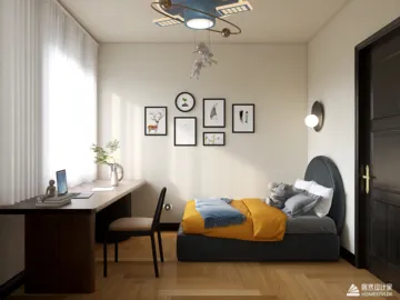 cozy bedroom with a single bed and workspace featuring modern decor, showcasing interior design optimized using Homestyler's real-time 3D rendering feature.