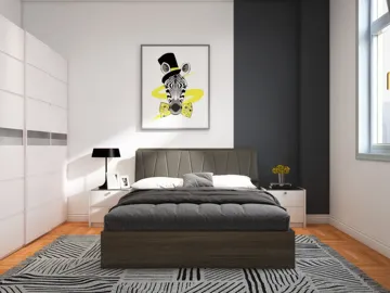 modern bedroom design featuring a stylish bed with a textured comforter, complemented by sleek bedside tables and artistic wall decor, showcasing a minimalist style that enhances the space's aesthetic value, utilizing Homestyler's real-time 3D rendering feature for a quick design preview.