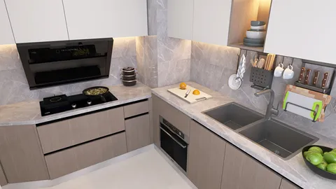 modern kitchen design featuring real-time 3D rendering with a sleek, minimalist style that enhances space functionality using Homestyler's core feature.