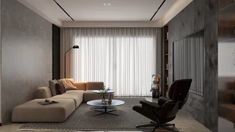 modern living room interior design featuring cozy seating arrangement and minimalist decor, utilizing Homestyler's real-time 3D rendering for design preview