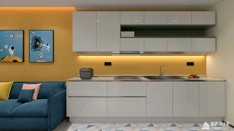 Modern kitchen design featuring sleek cabinets and a minimalist layout, optimized for small space utilization using Homestyler's intelligent furniture arrangement.