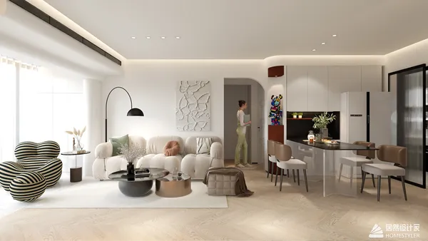 Modern living room design featuring a cozy sofa and stylish decor , showcasing interior design ideas for small spaces using Homestyler's real-time 3D rendering functionality.