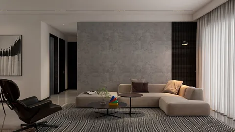 modern living room designed with a sectional sofa and side table in a minimalist style, featuring a cozy ambiance using Homestyler's AI furniture arrangement feature.