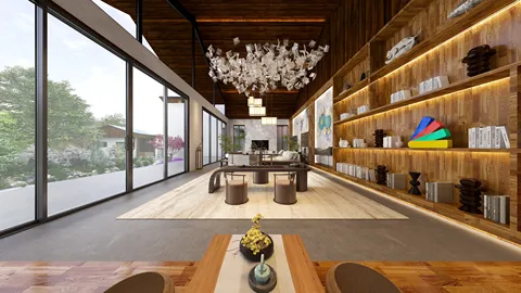 modern living room design featuring a spacious layout with stylish furniture arrangement showcasing a cozy and inviting atmosphere optimized for relaxation, using Homestyler's real-time 3D rendering feature.