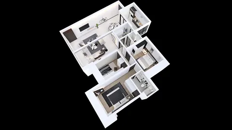 3D floor plan visualization showcasing a modern apartment layout, optimized for spatial efficiency using Homestyler's automated floor plan generation feature.