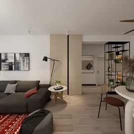 living room featuring modern furniture arrangement with a cozy design style optimized for small spaces using Homestyler's smart furniture placement feature