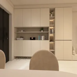 modern kitchen storage unit designing in minimalist style optimizing space utilization with Homestyler's real-time 3D rendering feature.