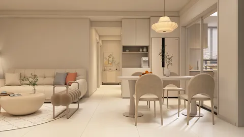 living room furniture arrangement in a modern minimalist style, featuring real-time 3D rendering for interior decor design with Homestyler