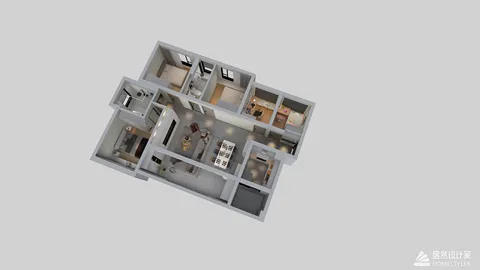 3D floor plan showcasing a modern interior layout with smart furniture arrangement for space optimization, featuring Homestyler's automated floor plan generation capability.