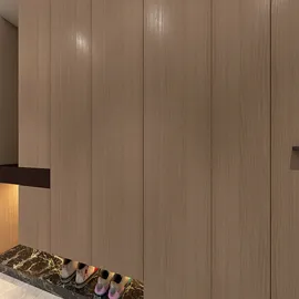 interior hallway with modern cabinetry design featuring wooden textures and contemporary style, showcasing storage optimization using Homestyler's real-time 3D rendering feature.