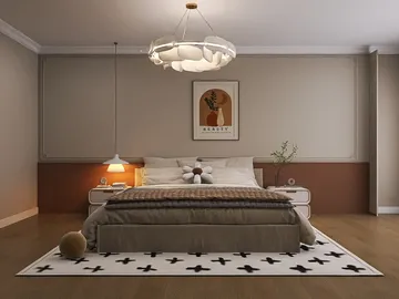 cozy bedroom design featuring a stylish bed setup with decorative elements, utilizing Homestyler's real-time 3D rendering for a modern interior decor visualization.