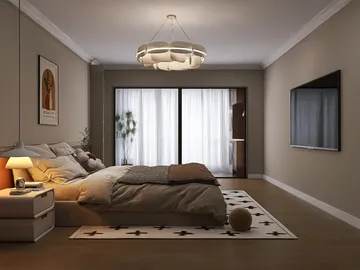 cozy bedroom with soft bedding arrangement showcasing modern interior design style and maximizing space value through smart furniture layout using Homestyler's real-time 3D rendering feature.