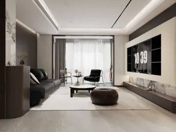 modern living room with sleek furniture arrangement and a minimalist aesthetic, showcasing interior decor ideas using Homestyler's real-time 3D rendering feature.