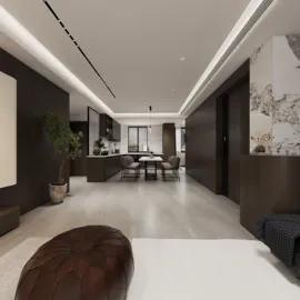 Modern living room featuring sleek furniture arrangement in a minimalist style, showcasing interior design optimization with Homestyler's real-time 3D rendering capabilities.