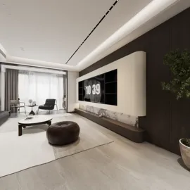 modern living room with elegant furniture arrangement showcasing minimalist style and spacious layout using Homestyler's real-time 3D rendering feature for quick design visualization.